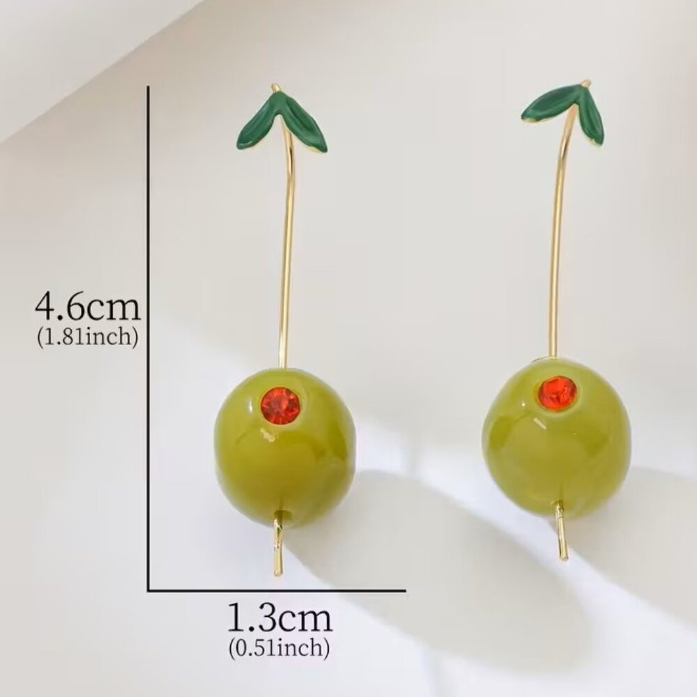 Green Olive Dangle Earrings Z193 - Picture 2 of 2